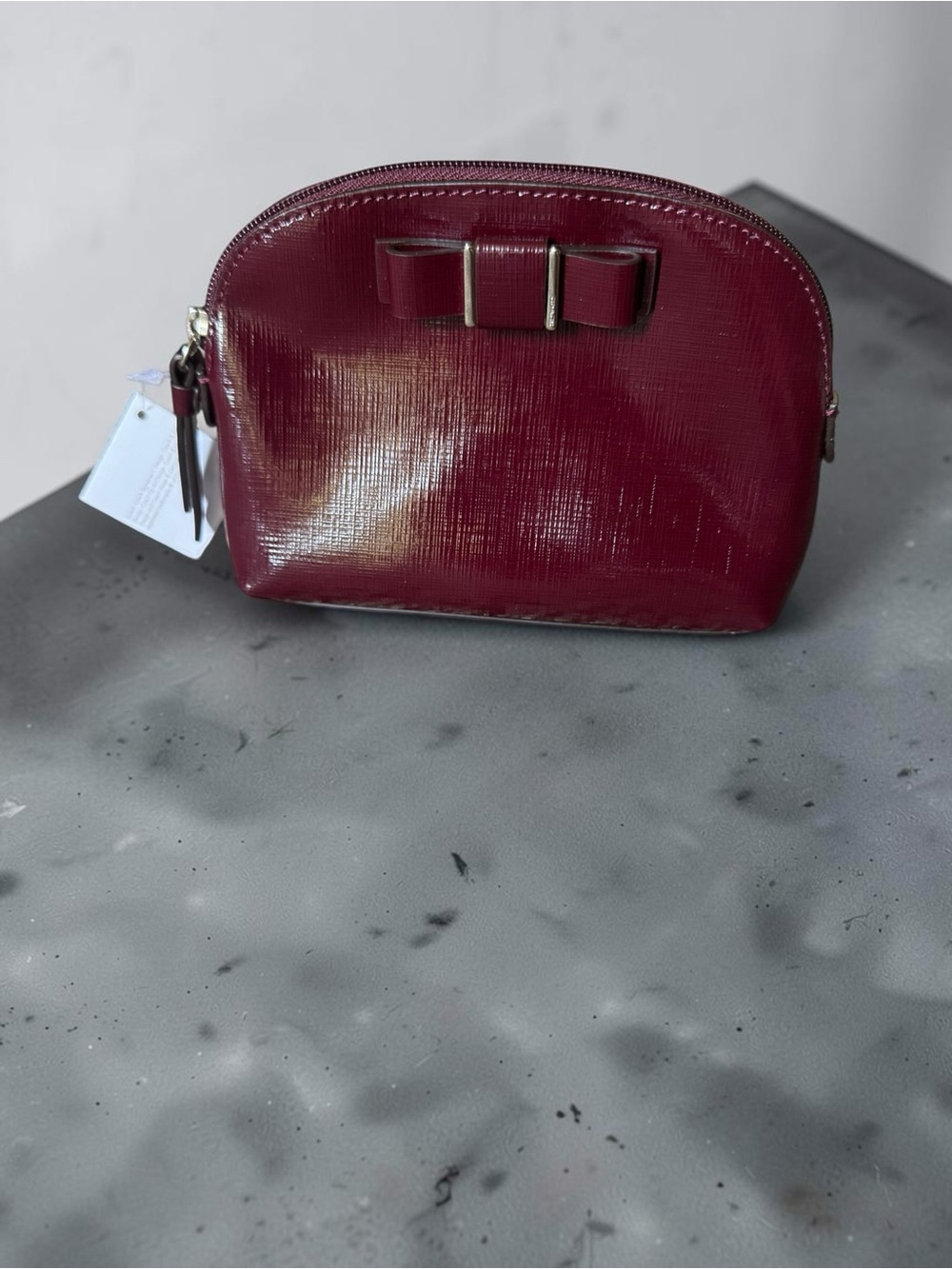 Coach Darcy Bow Small Cosmetic Bag Maroon Burgundy Patent Leather F52140